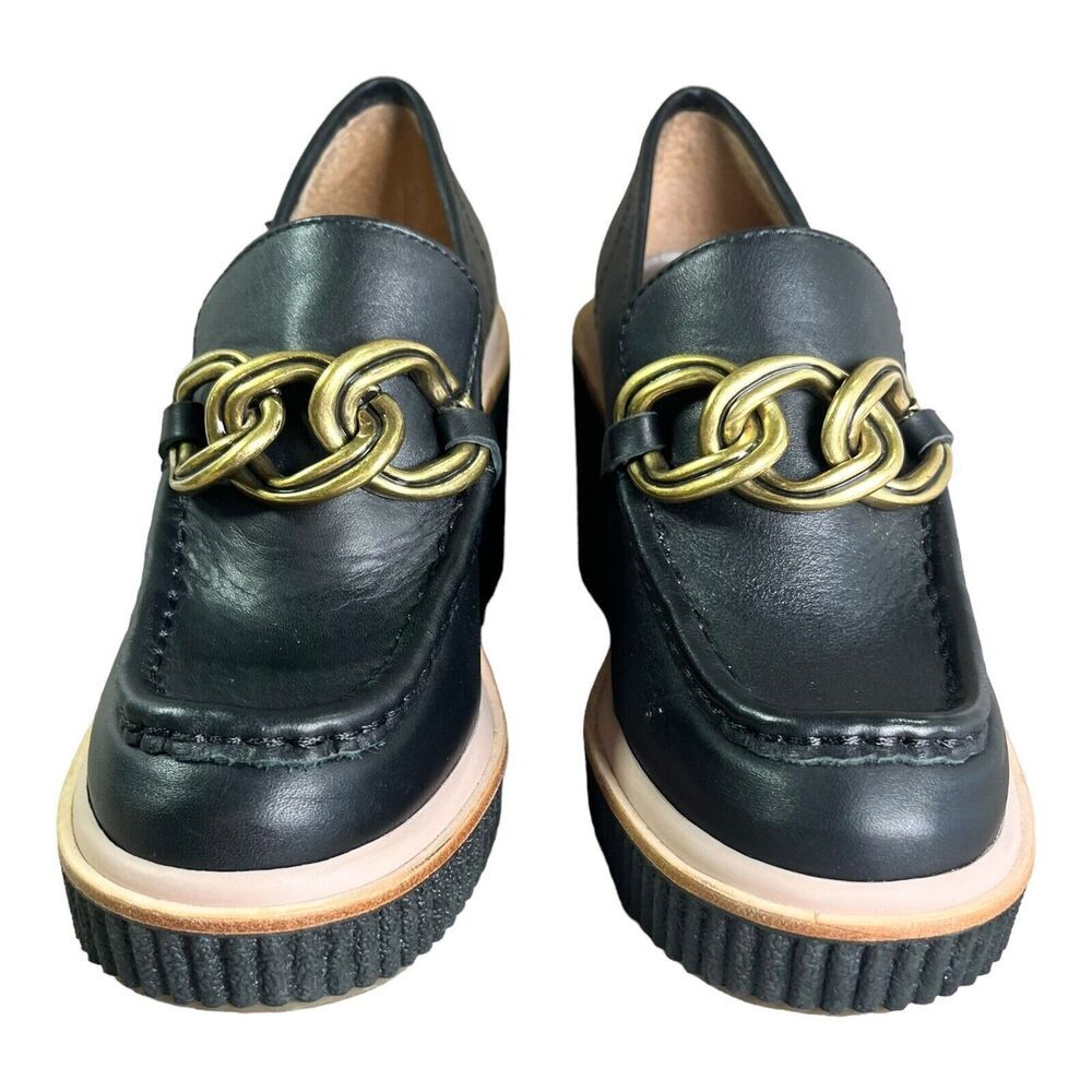 DOLCE VITA Women's Brenan Wedges Black Leather Chain Loafer Sz 6.5 Platform - Picture 3 of 10